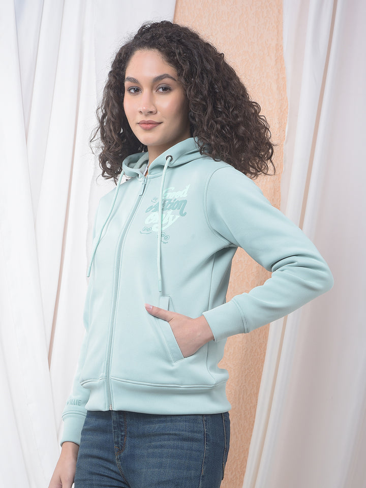 Mint Green Graphic Printed Hooded Sweatshirt
