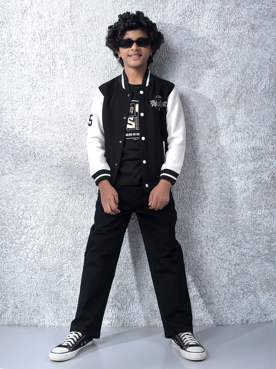 Black Color-Block Varsity Jacket
