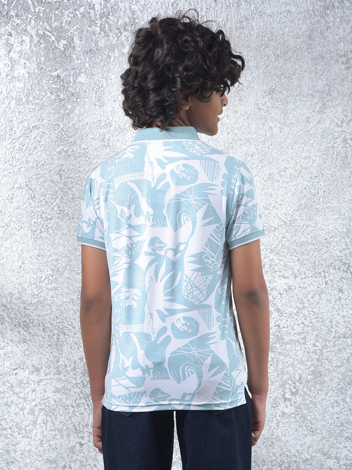 Blue Printed Polo Neck T-Shirt