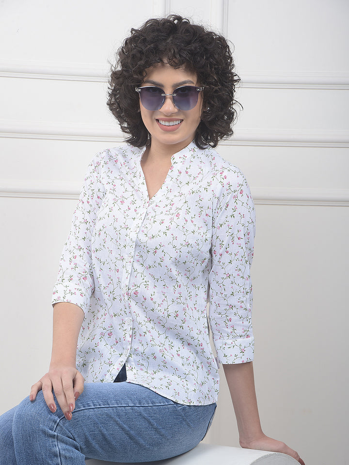 Pink Floral Print Linen Shirt