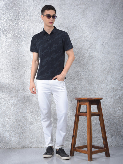Black Printed Polo Neck T-Shirt-Men T-Shirts-Crimsoune Club