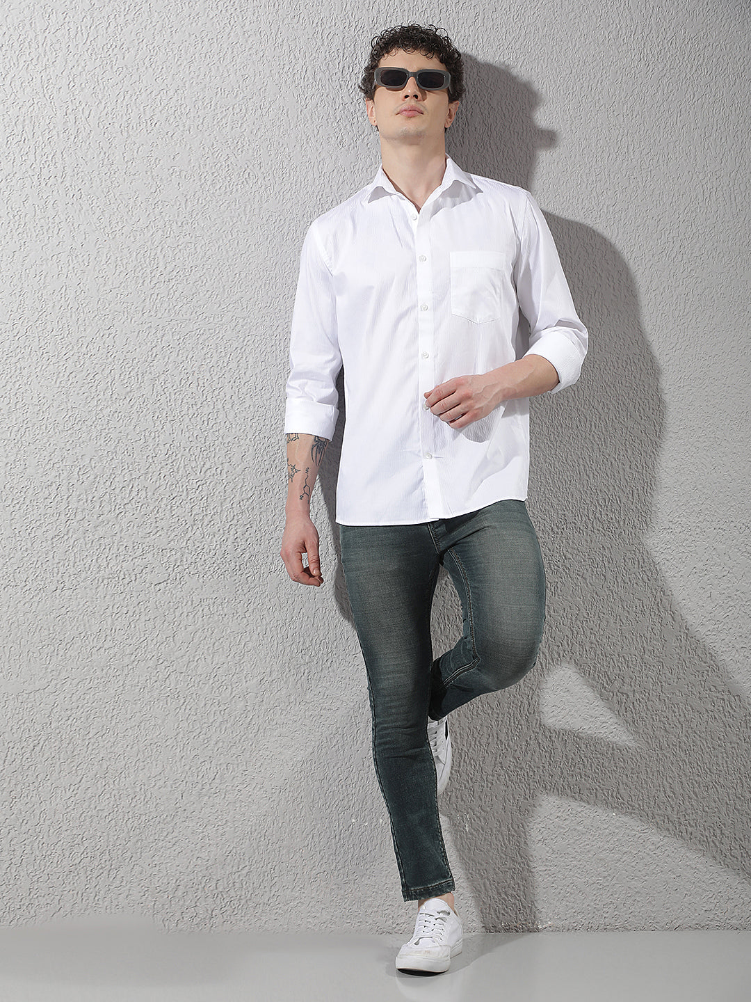 White Jacquard 100% Cotton Shirt