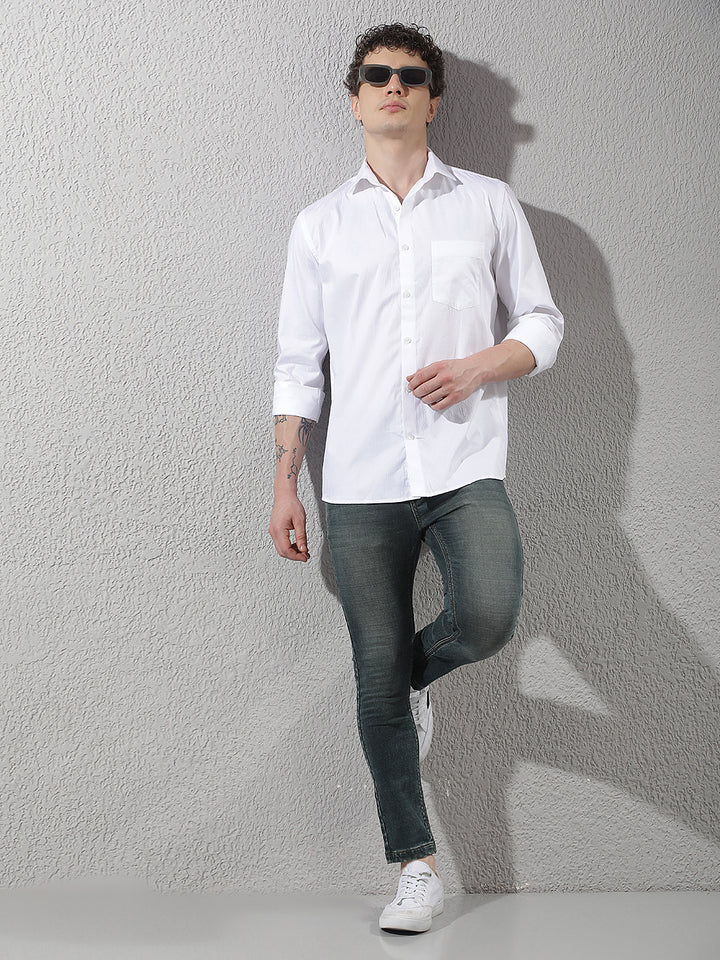 White Jacquard 100% Cotton Shirt