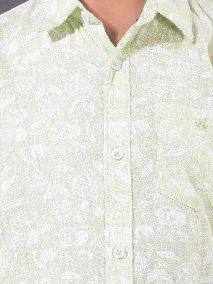 Green Floral Print 100% Cotton Shirt
