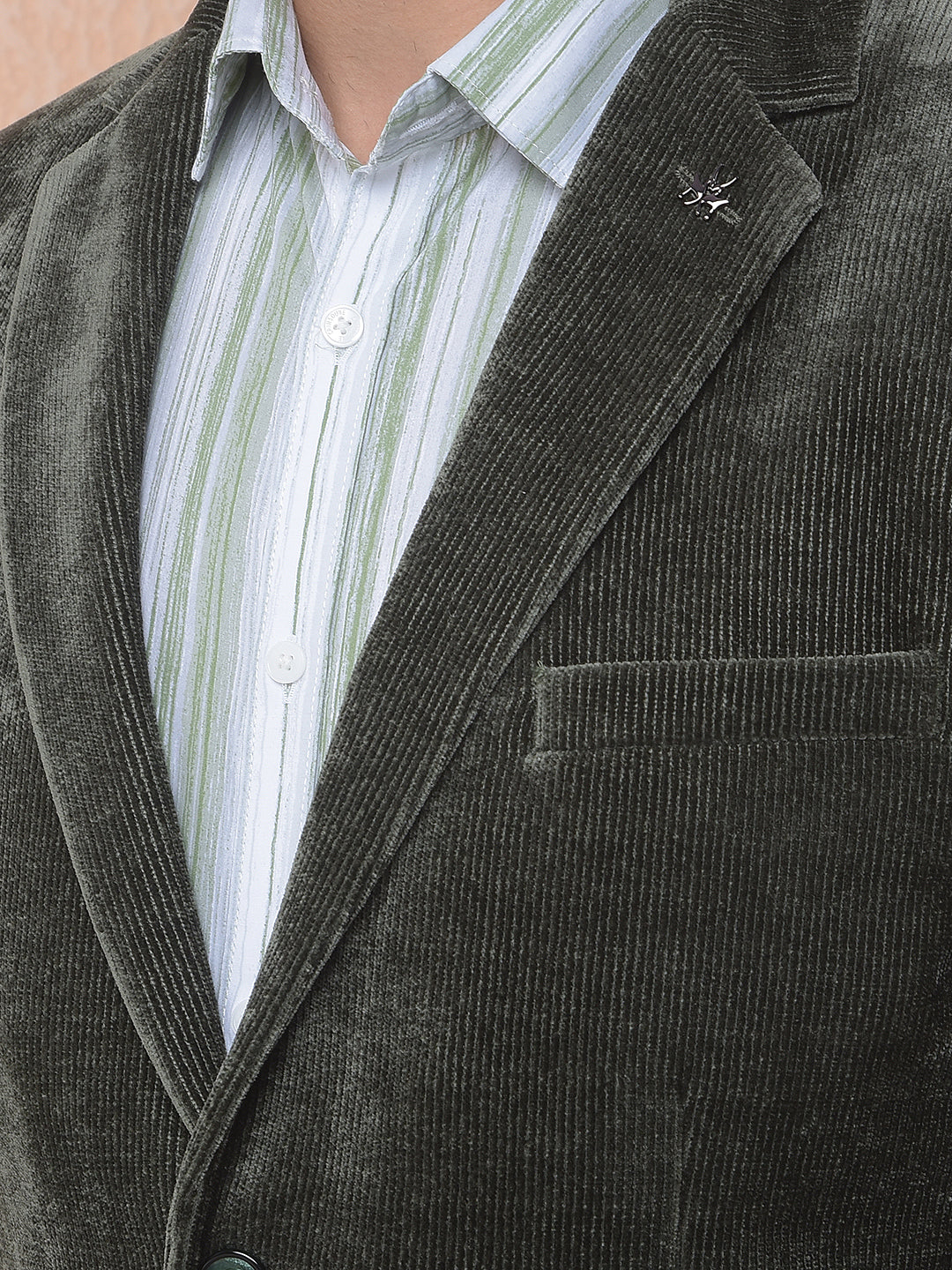 Green Notched Lapel Corduroy Blazer
