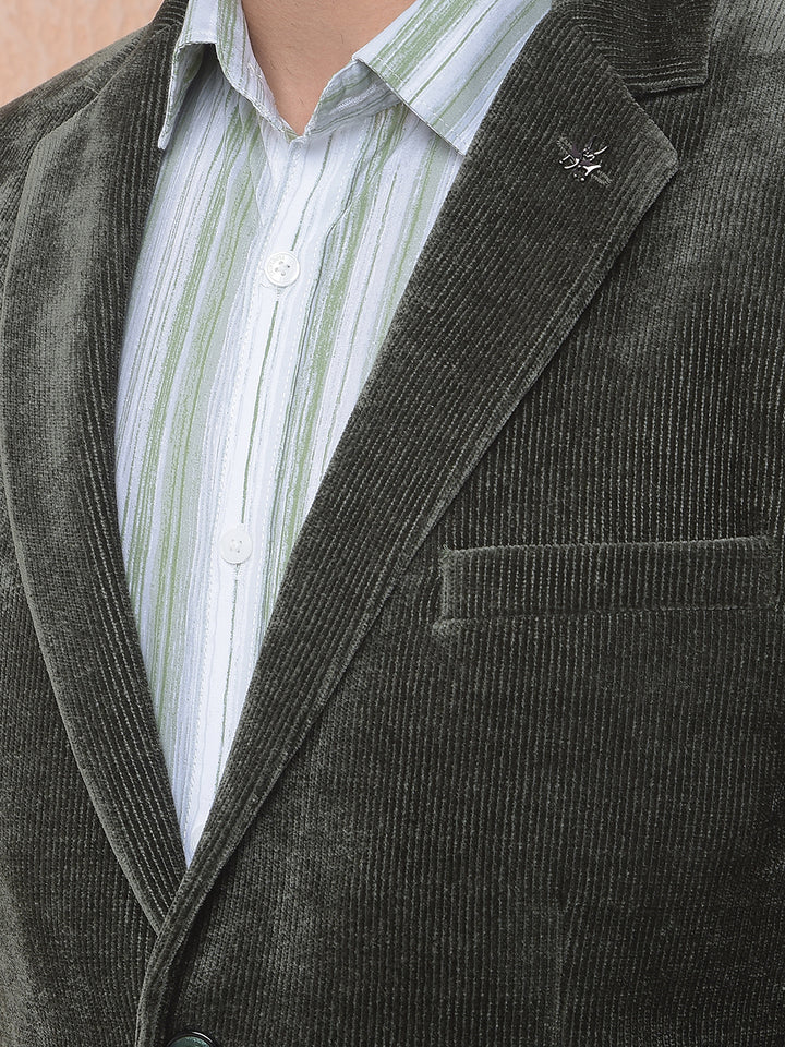 Green Notched Lapel Corduroy Blazer