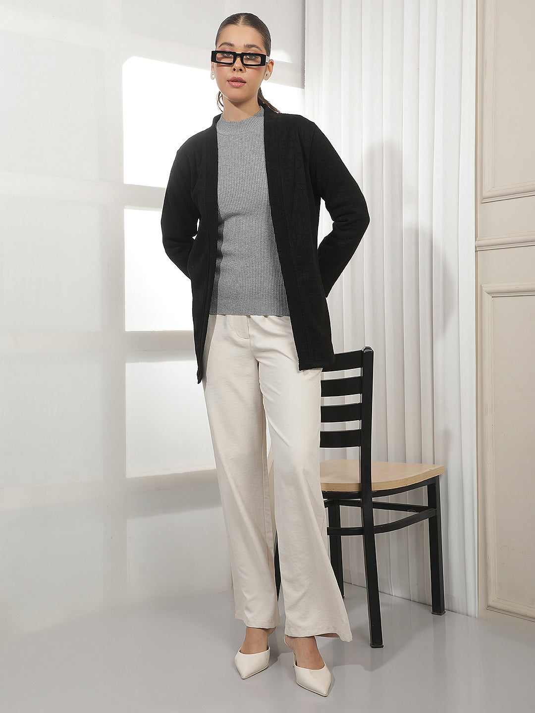 Contemporary Obsidian Black Jacquard Shrug