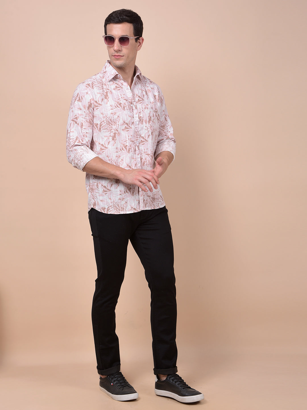 Peach Floral Print Shirt