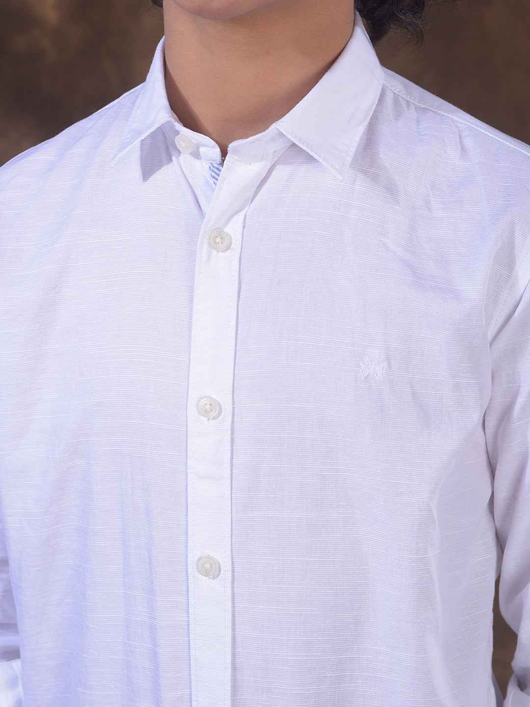 White Textured Linen Shirt