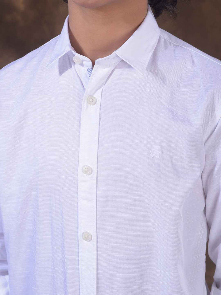 White Textured Linen Shirt