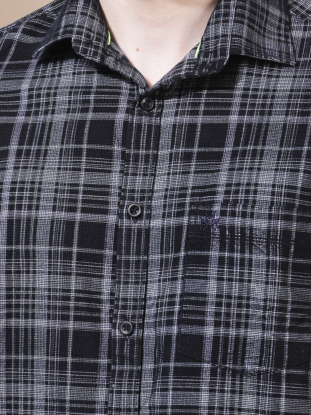 Black Checked 100% Cotton Corduroy Shirt