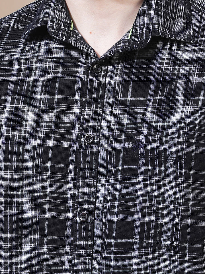 Black Checked 100% Cotton Corduroy Shirt