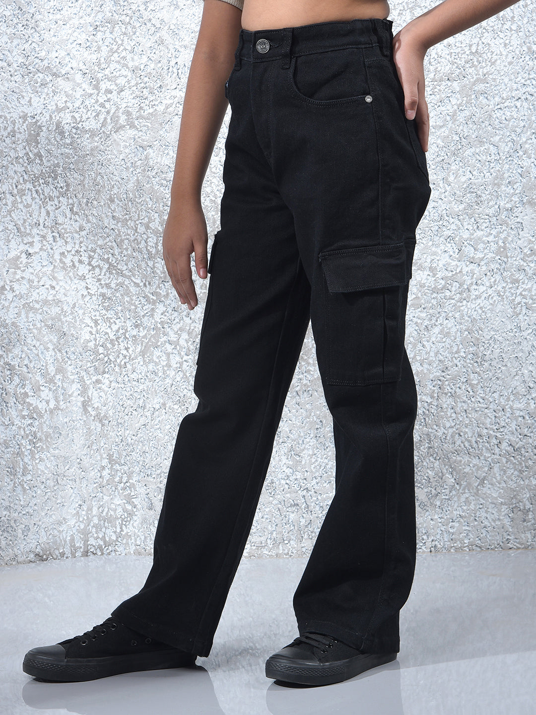 Navy Blue Relaxed Loose Fit Denim Jeans-Girls Jeans-Crimsoune Club