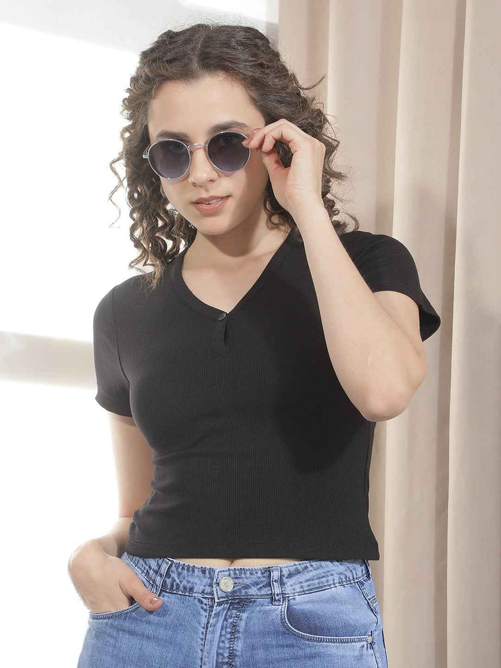 Black Modal Crop T-Shirt