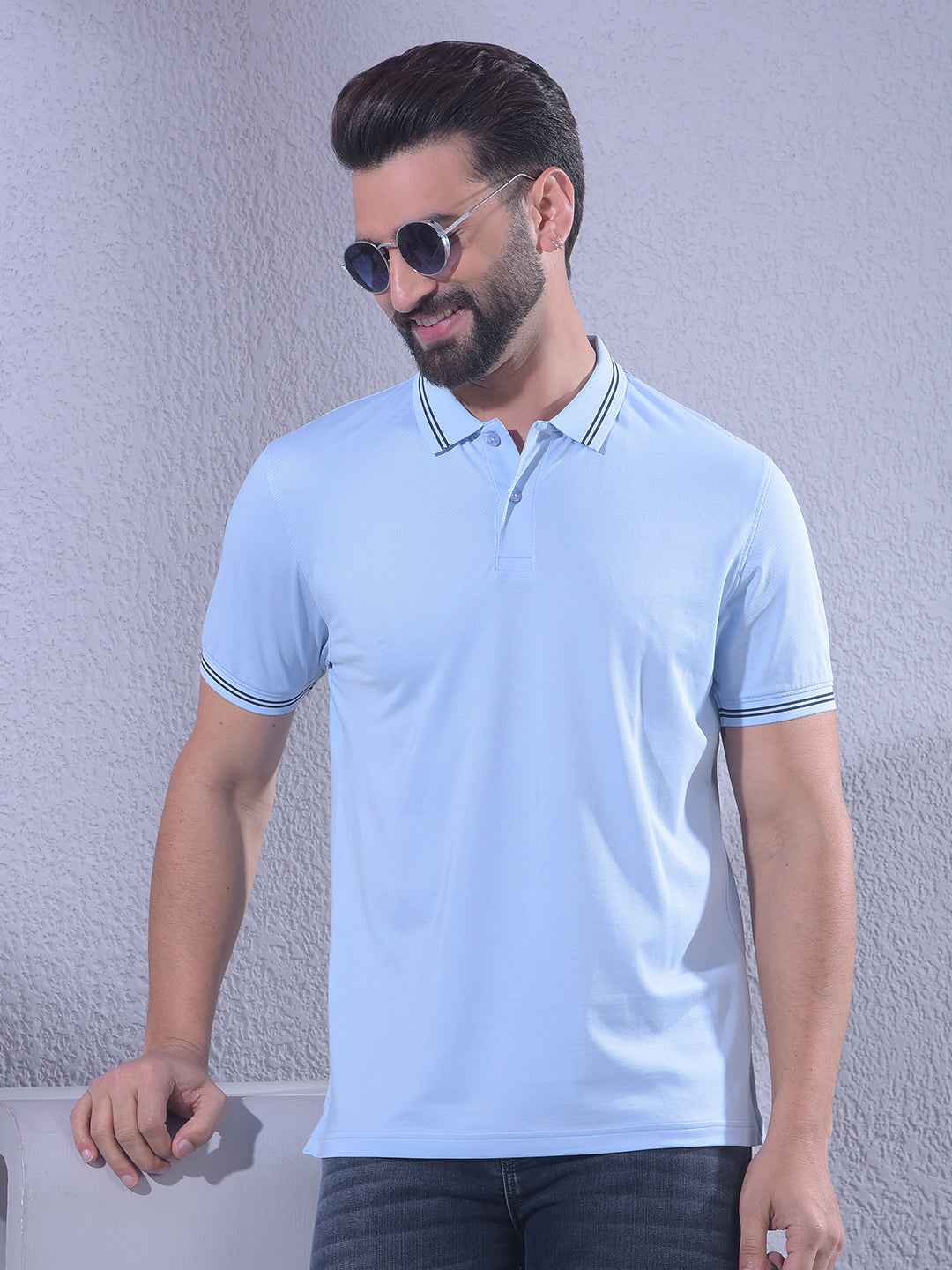 Blue Polo Neck T-Shirt