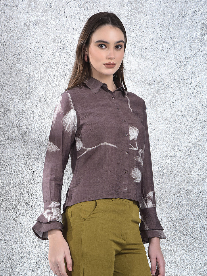 Brown Floral Print Shirt