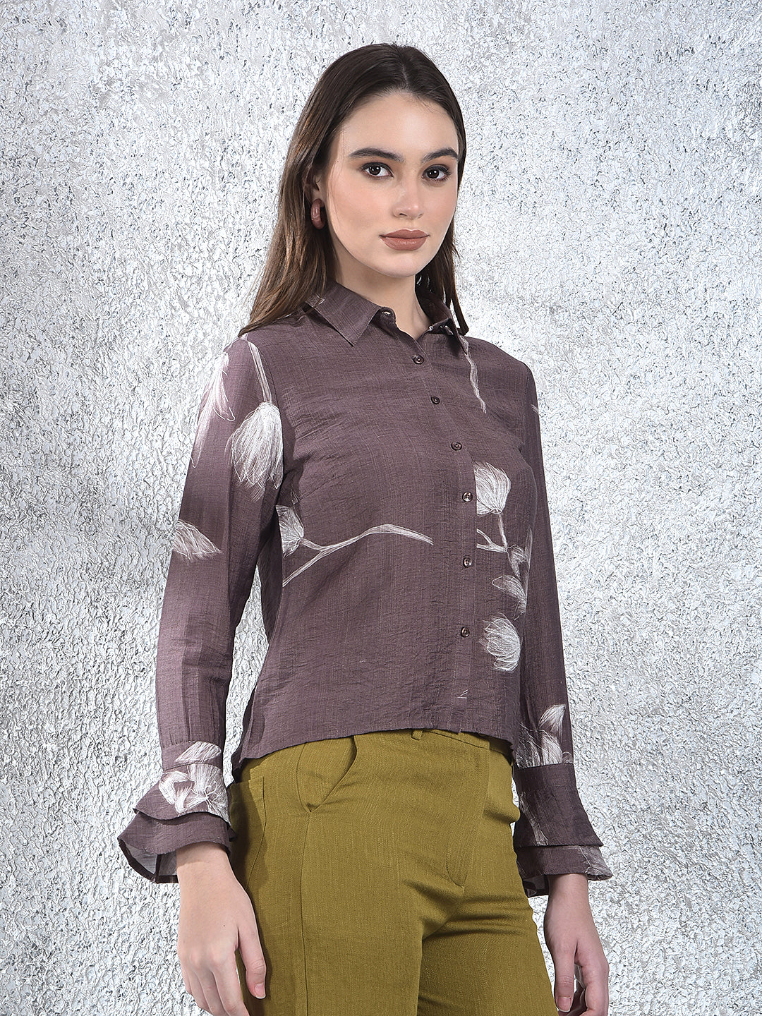 Brown Floral Print Shirt