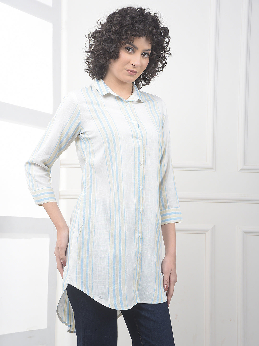 Sky Blue Vertical Striped Shirt