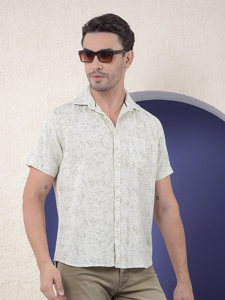 Sand Whisper Beige Floral Printed Shirt
