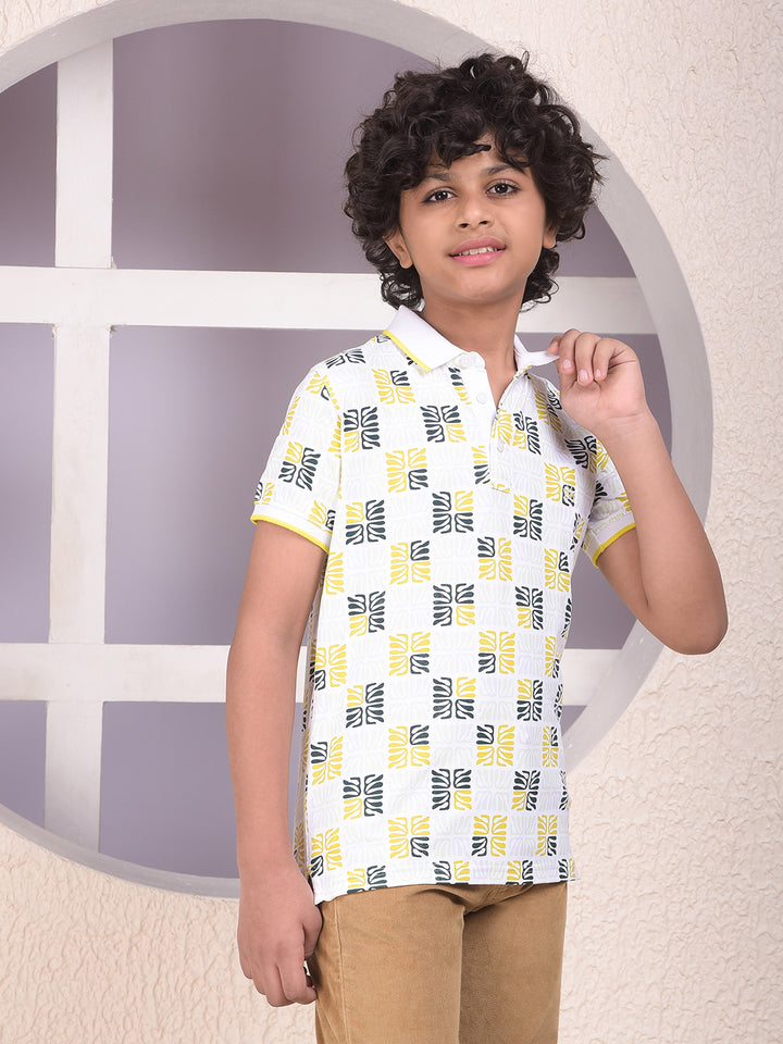 Multi-Color Printed Polo Neck Knitted T-Shirt