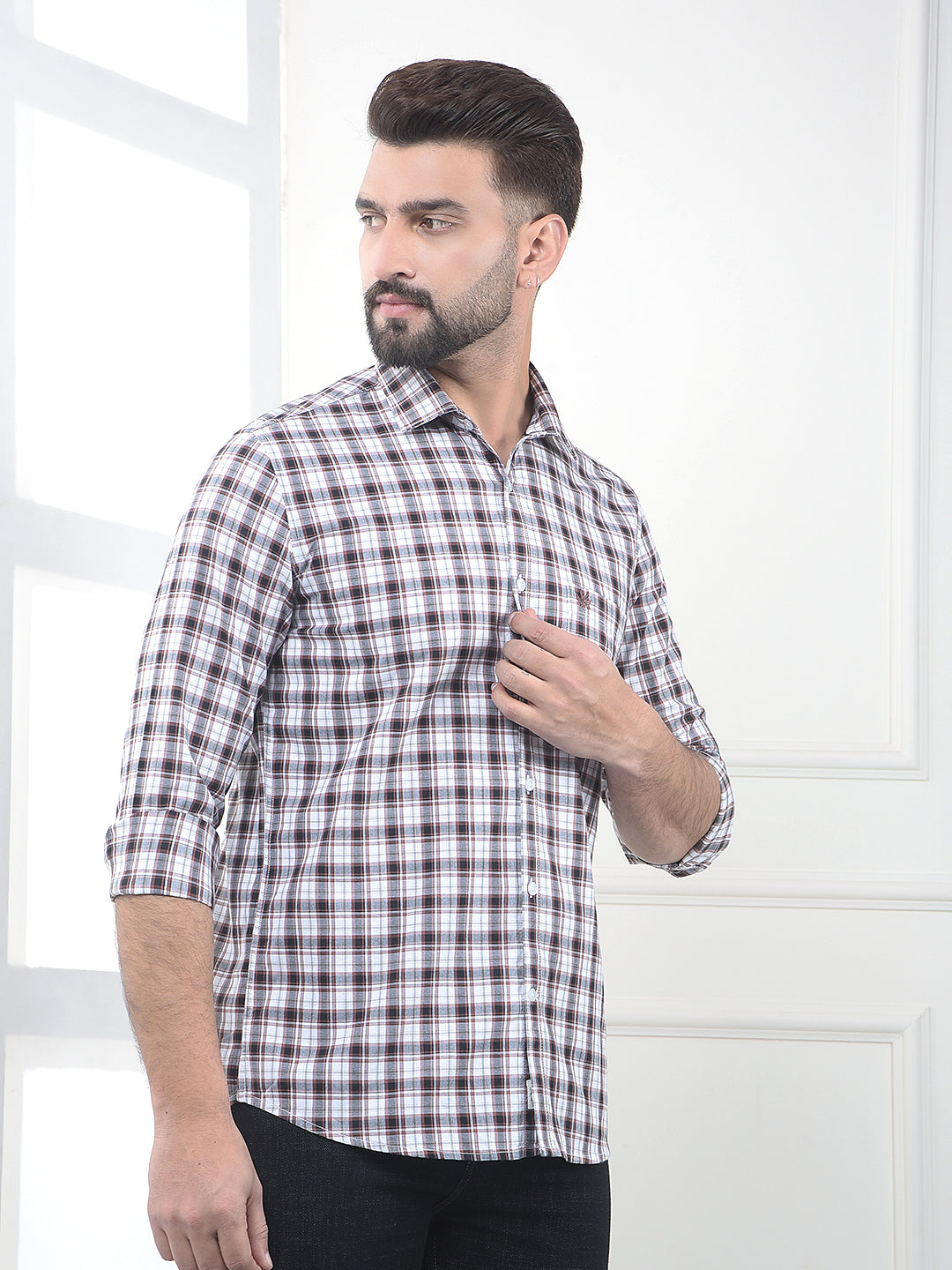 Brown Checked 100% Cotton Shirt