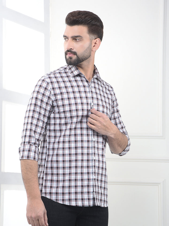 Brown Checked 100% Cotton Shirt