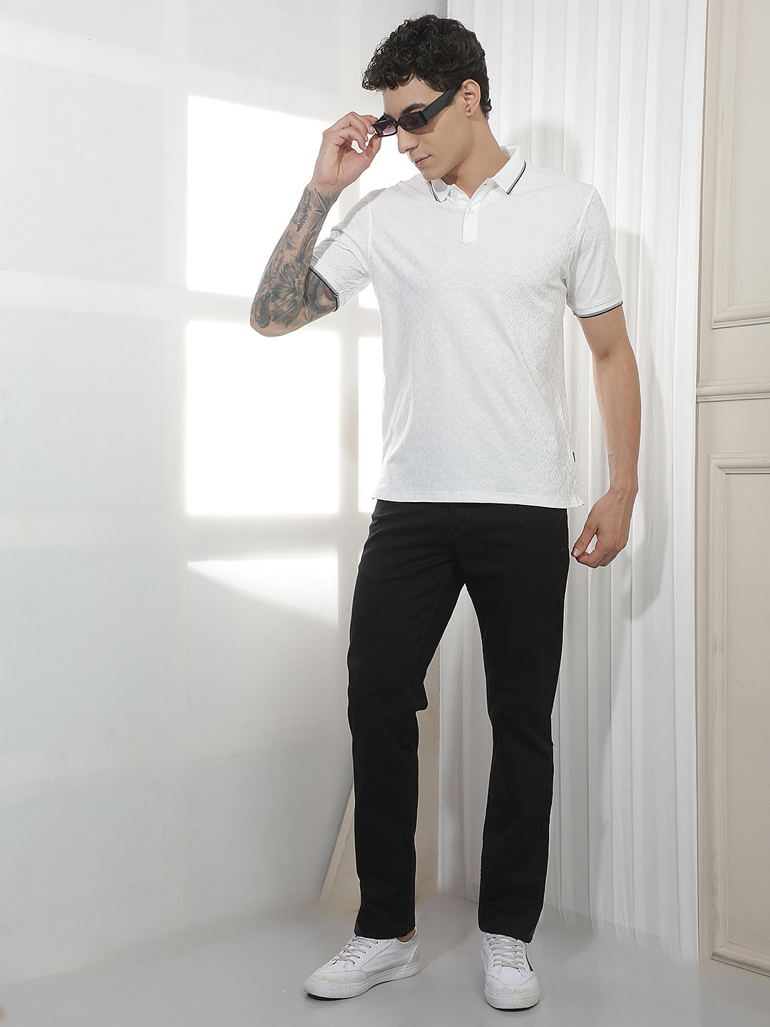 White Jacquard Polo T-Shirt