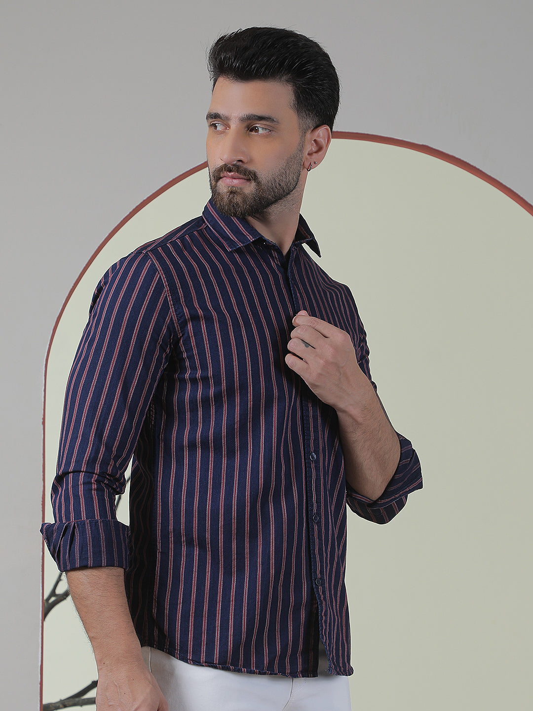 Red Vertical Stripes 100% Cotton Shirt