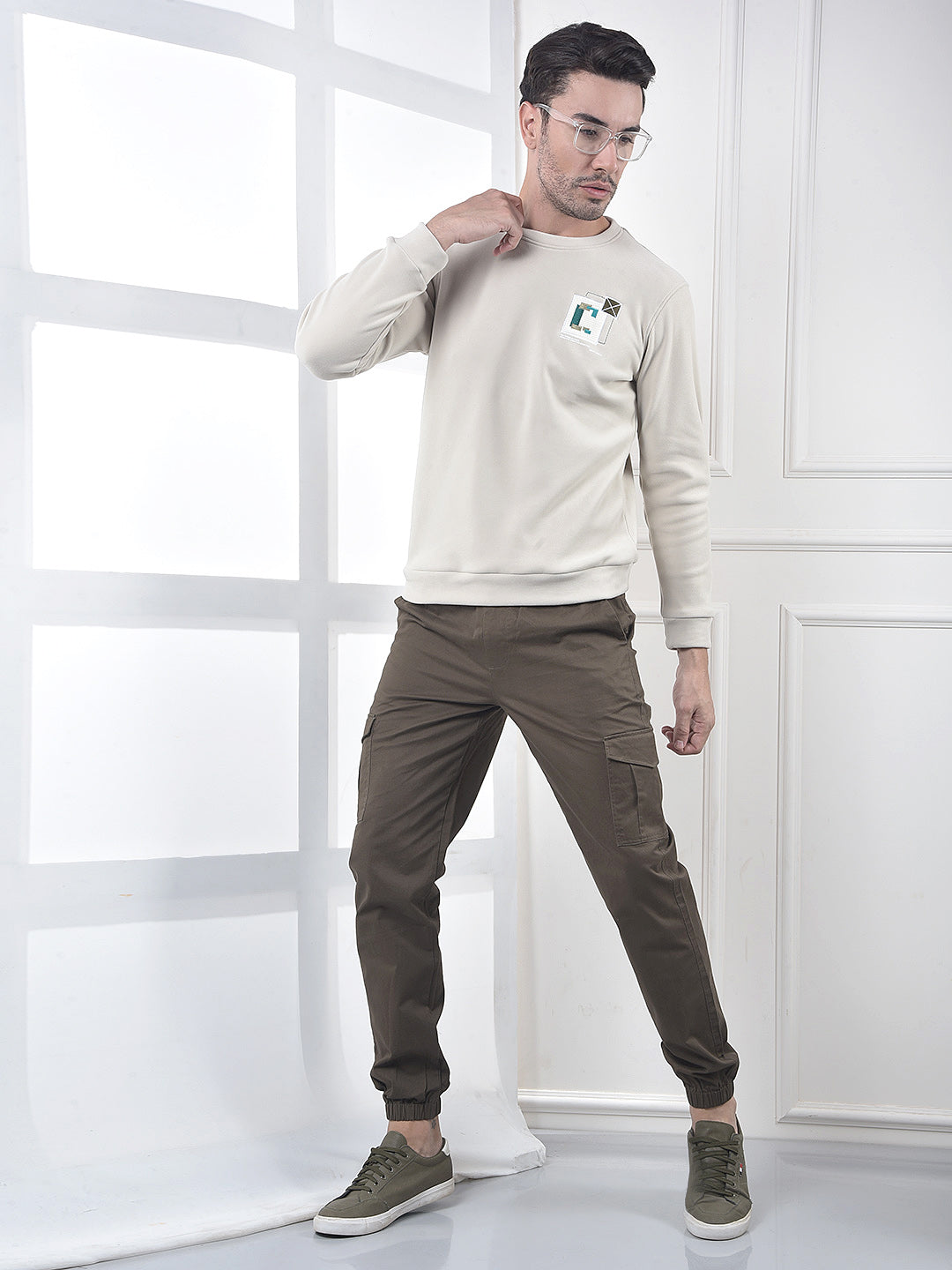 Beige Graphic Print Sweatshirt