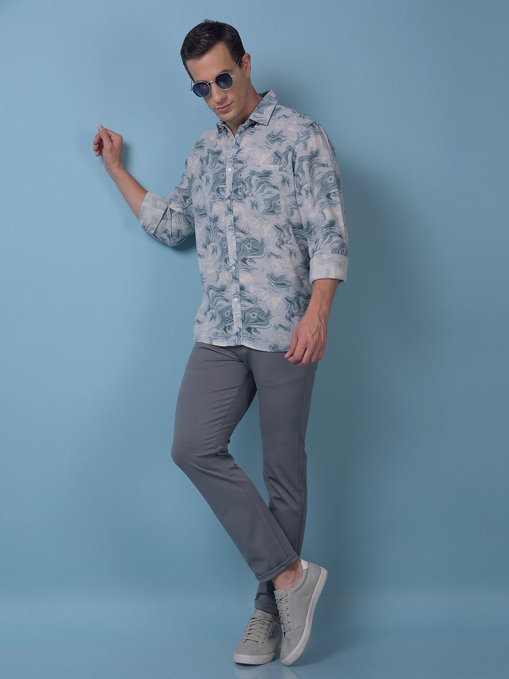Blue Printed Linen Shirt