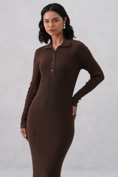 Brown Vertical Stripes Winter Bodycon Dress