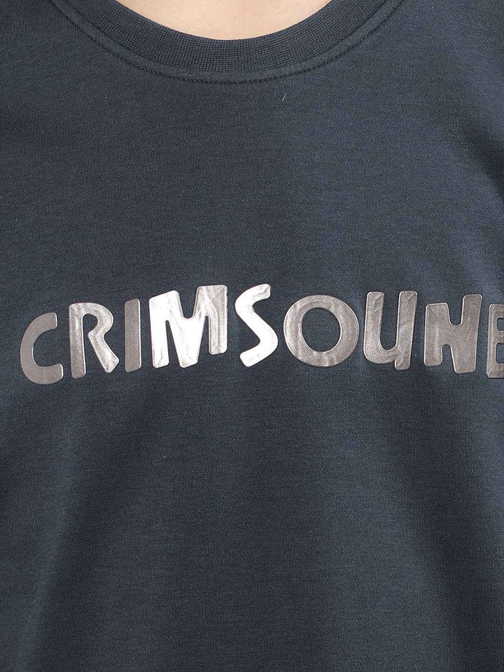 Navy Blue Typographic Print 100% Cotton T-Shirt