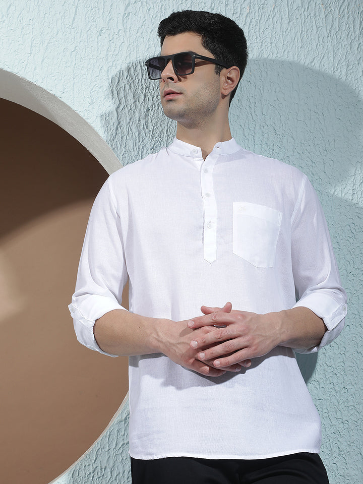 Tailored Arctic White Linen Kurta