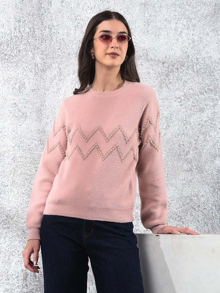Pink Blush Zigzag Embellished Sweater