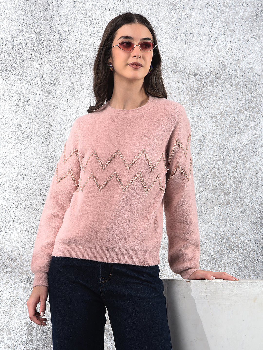 Pink Blush Zigzag Embellished Sweater