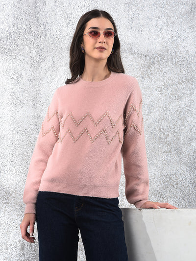 Pink Blush Zigzag Embellished Sweater
