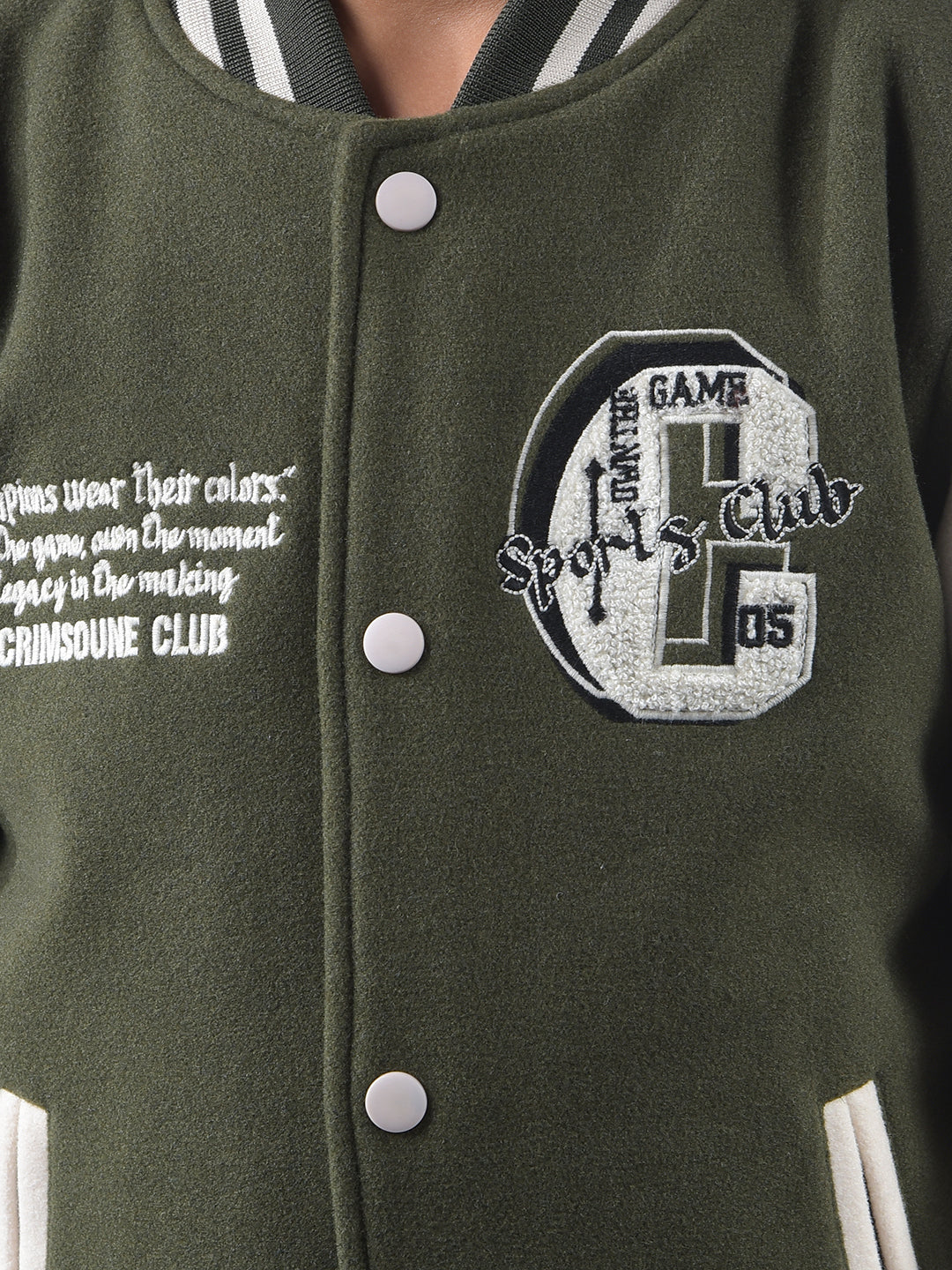 Olive Color-Block Varsity Jacket
