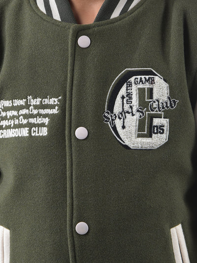 Olive Color-Block Varsity Jacket