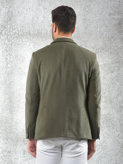 Olive Jacquard Notched Lapel Single-Breasted Blazer