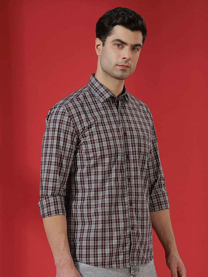 Wine Checked 100% Cotton Shirt
