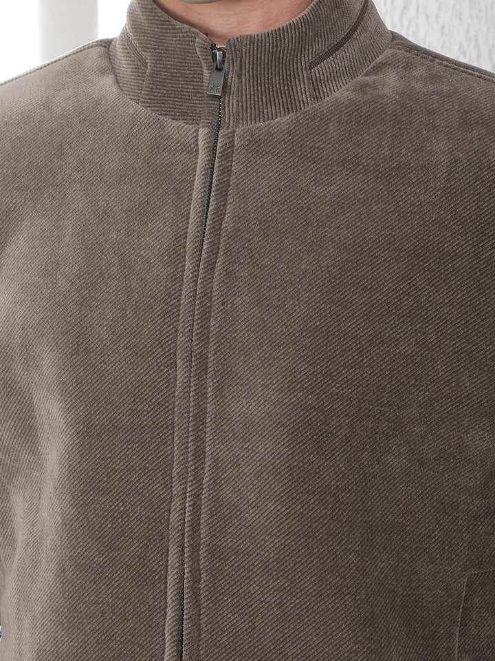Brown High Neck Corduroy Jacket