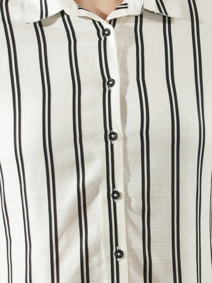 White Vertical Striped Linen Shirt