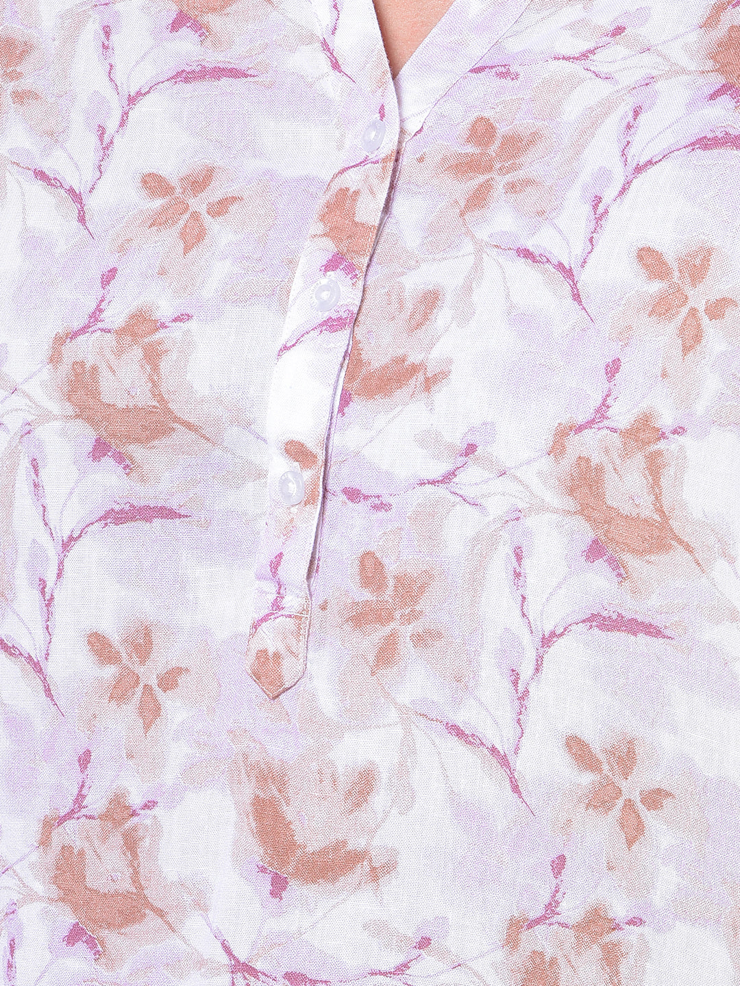 Pink Floral Print V-Neck Linen Top