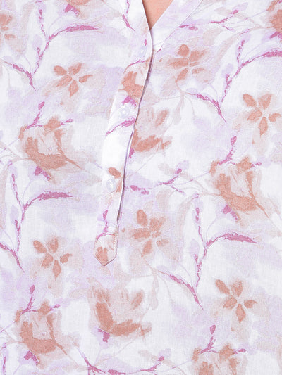 Pink Floral Print V-Neck Linen Top
