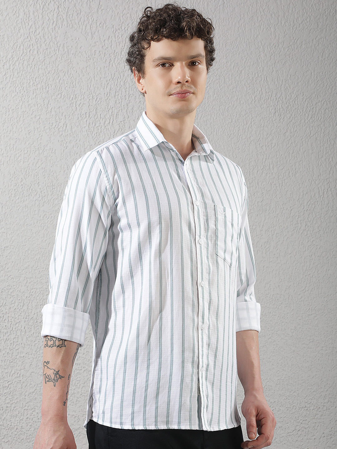 Mint Green 100% Cotton Verical Stripes Shirt