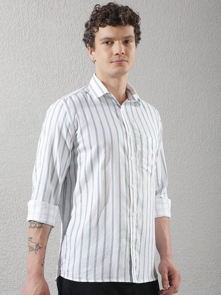 Mint Green 100% Cotton Verical Stripes Shirt