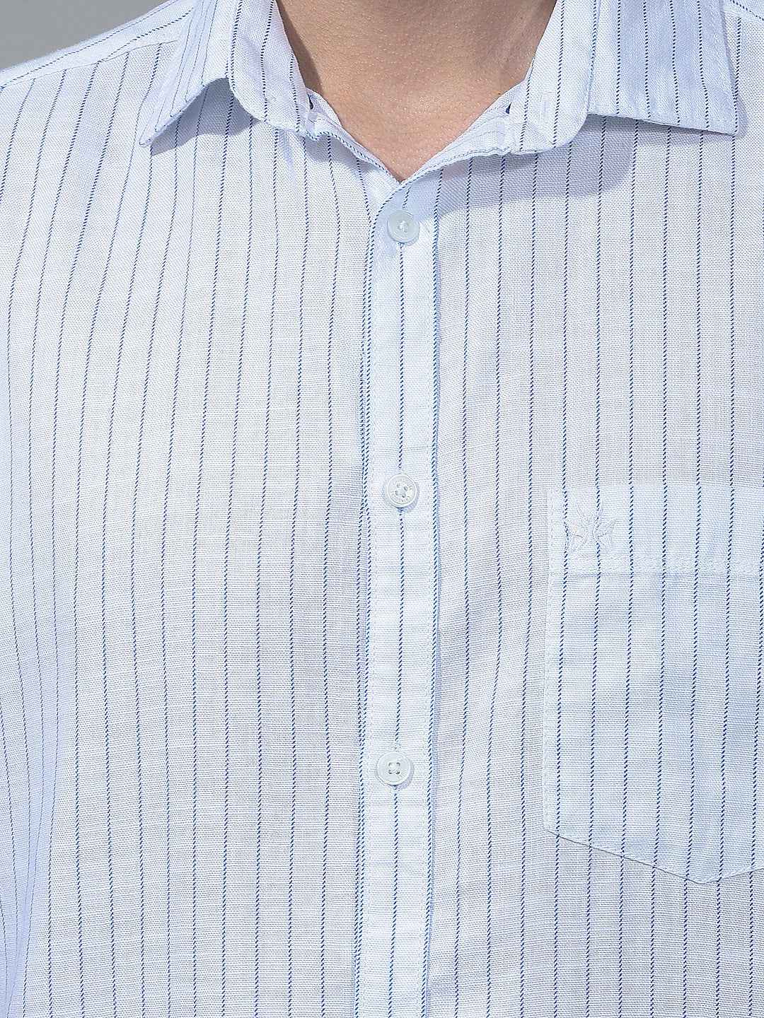 Blue Vertical Striped 100% Cotton Shirt