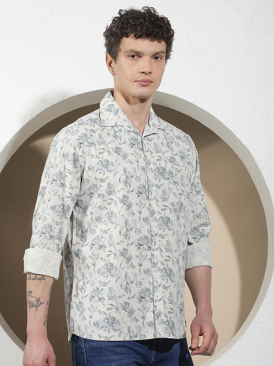 Multi-Color Floral Print Linen Shirt
