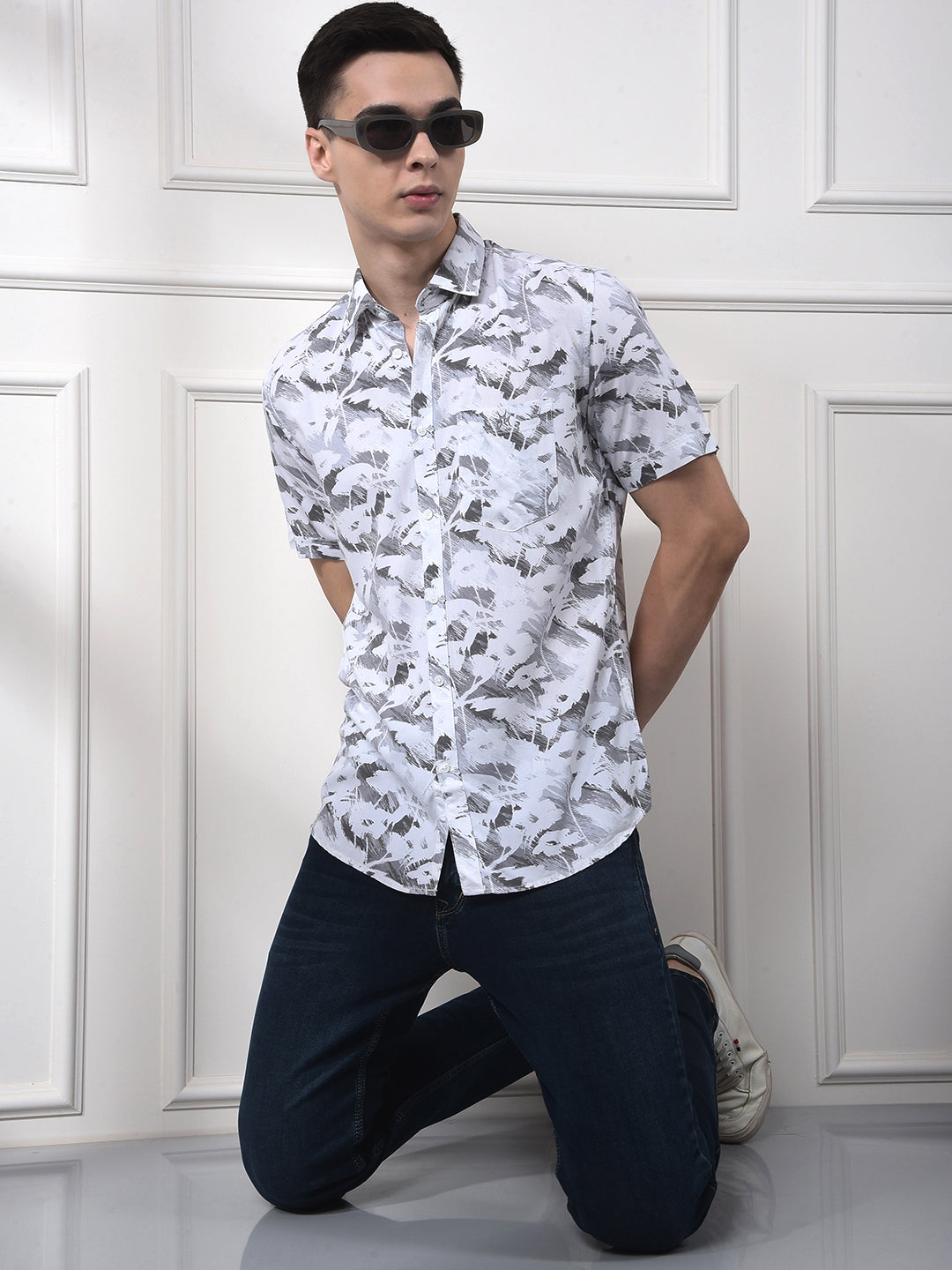 Grey Camouflage Print Shirt