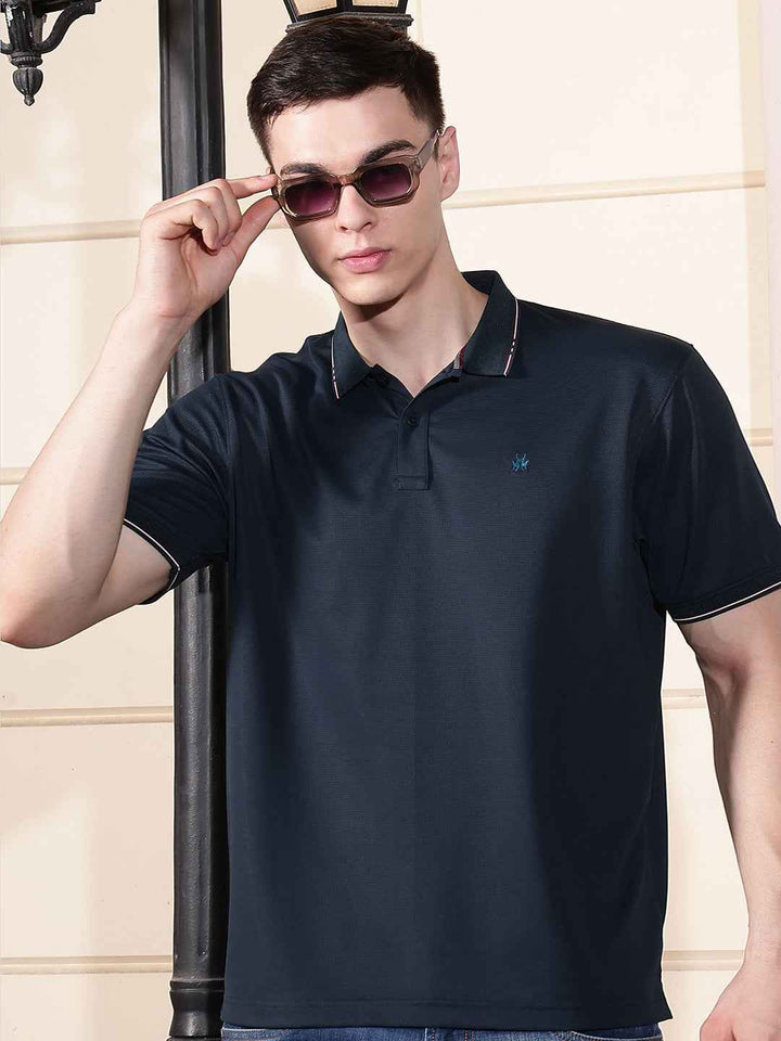 Navy Blue Polo Neck T-Shirt